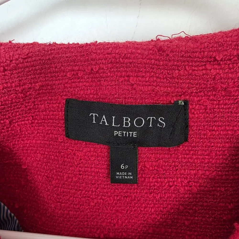 Talbots Red‎ Tweed Feminine Preppy Hook & Eye Business Casual Blazer Size MP